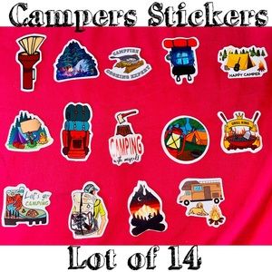 Cute Camping Stickers Lot of 14 for Water Bottles, Laptops etc